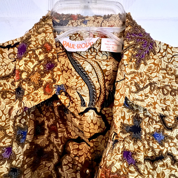 PAULL ROPP Men's Sz M Heavy Beaded Cotton button down Long Sleeve Shirt Vintage - Picture 14 of 16